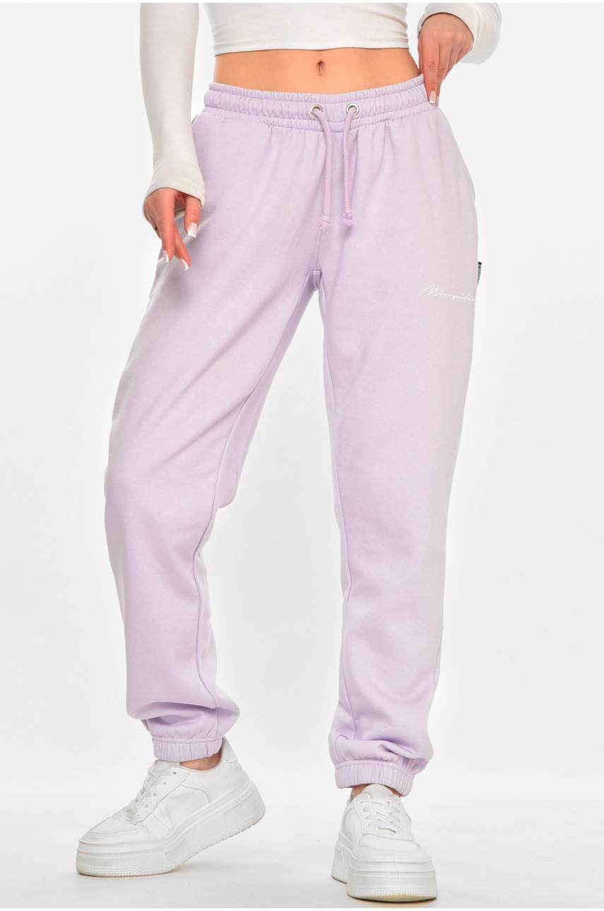 Спортивні штани жіночі на флісі бузкового кольору 212635
