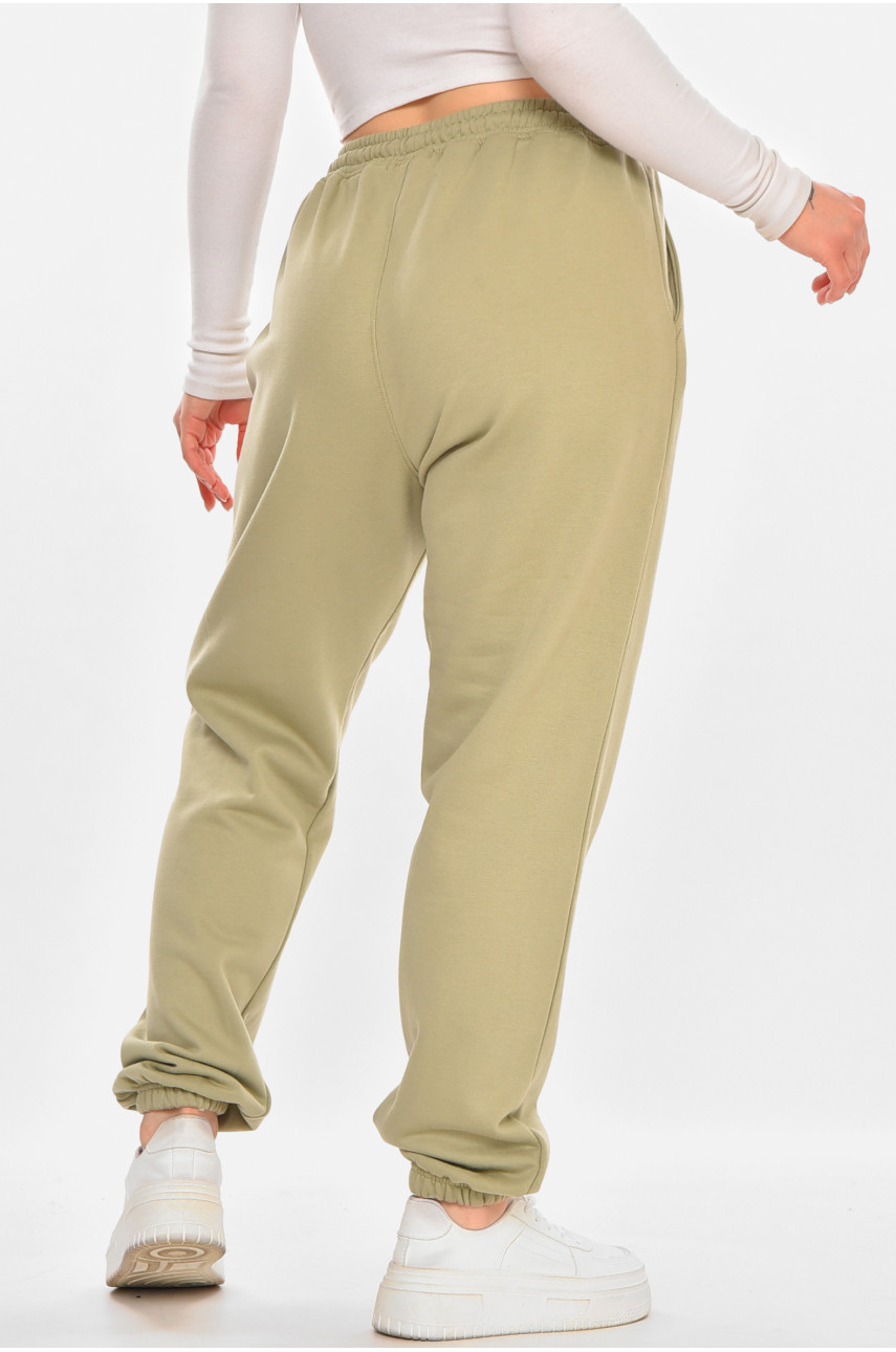Спортивные штаны женские на флисе оливкового цвета 212636