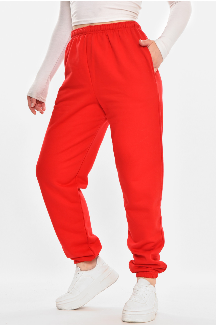 Спортивные штаны женские на флисе красного цвета 212637