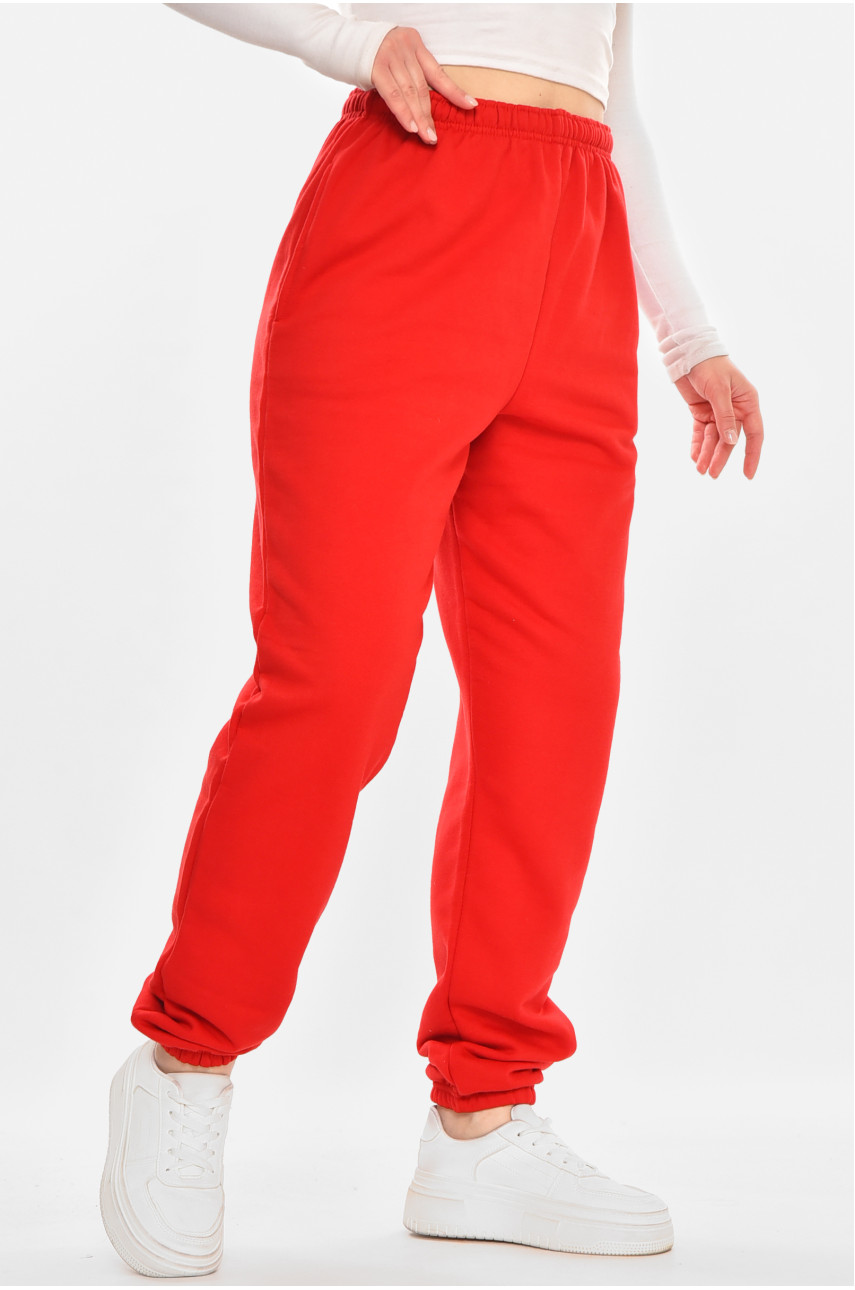 Спортивные штаны женские на флисе красного цвета 212637