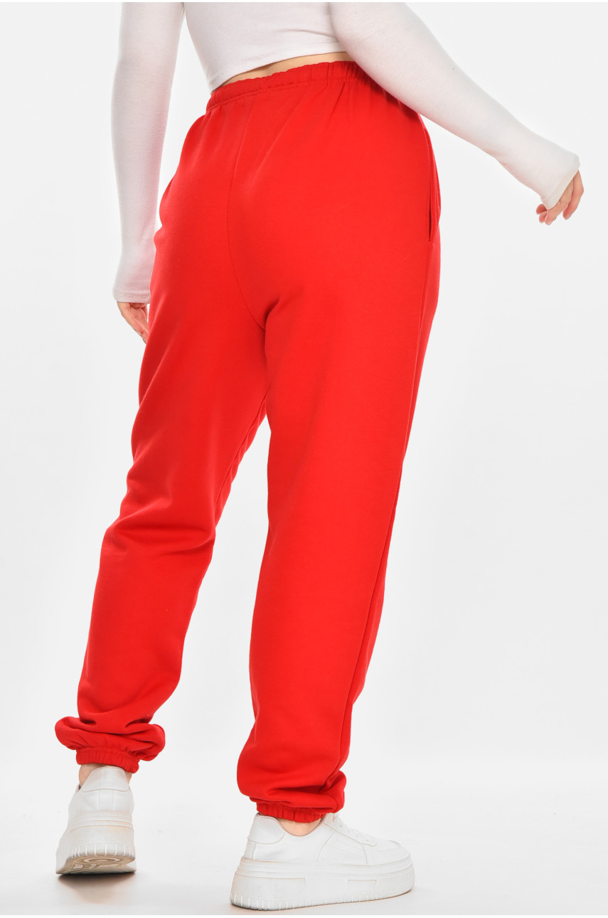Спортивные штаны женские на флисе красного цвета 212637 Спортивные штаны женские на флисе красного цвета 212637