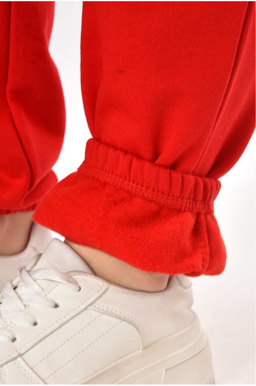 Спортивные штаны женские на флисе красного цвета 212637 Спортивные штаны женские на флисе красного цвета 212637