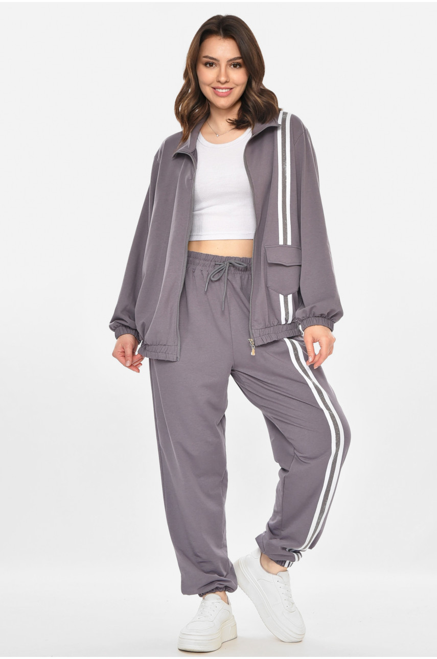 Спортивный костюм женский полубатальный серого цвета T-373 212659