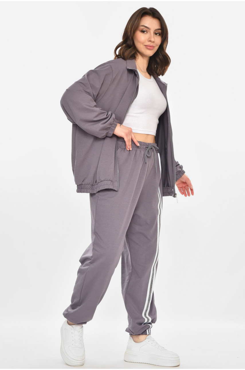 Спортивный костюм женский полубатальный серого цвета T-373 212659