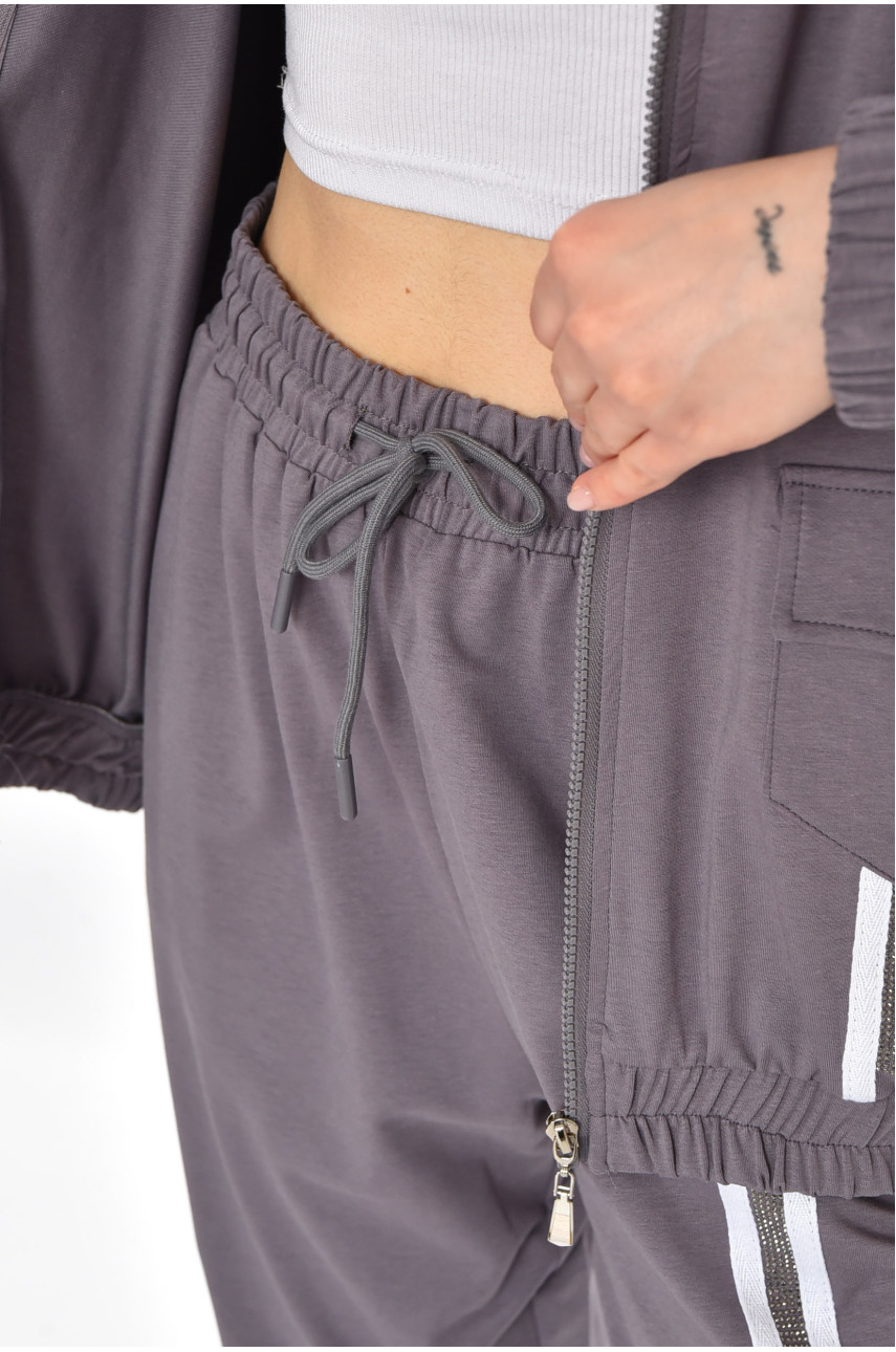 Спортивный костюм женский полубатальный серого цвета T-373 212659