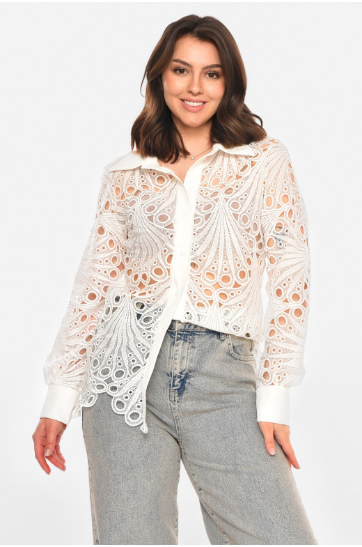 Рубашка женская однотонная белого цвета 212672