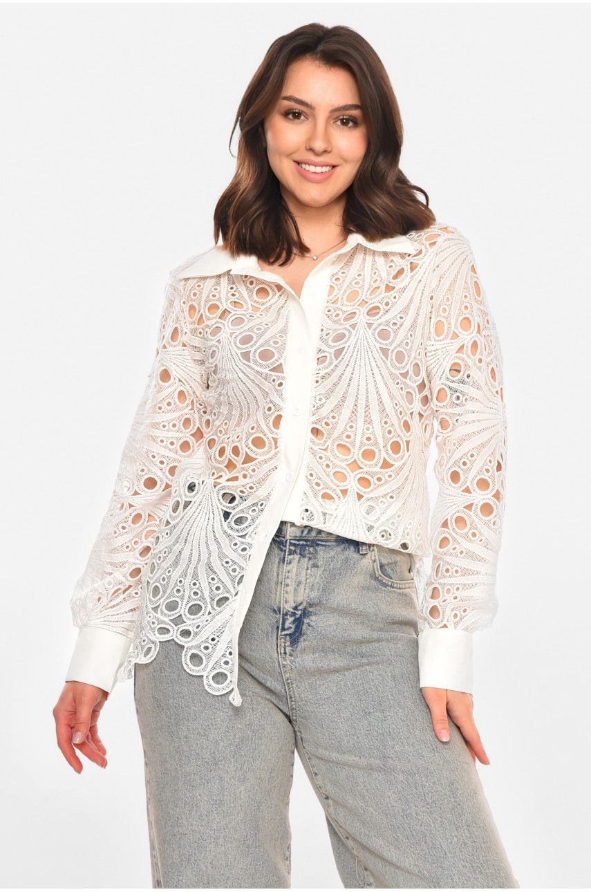 Рубашка женская однотонная белого цвета 212672