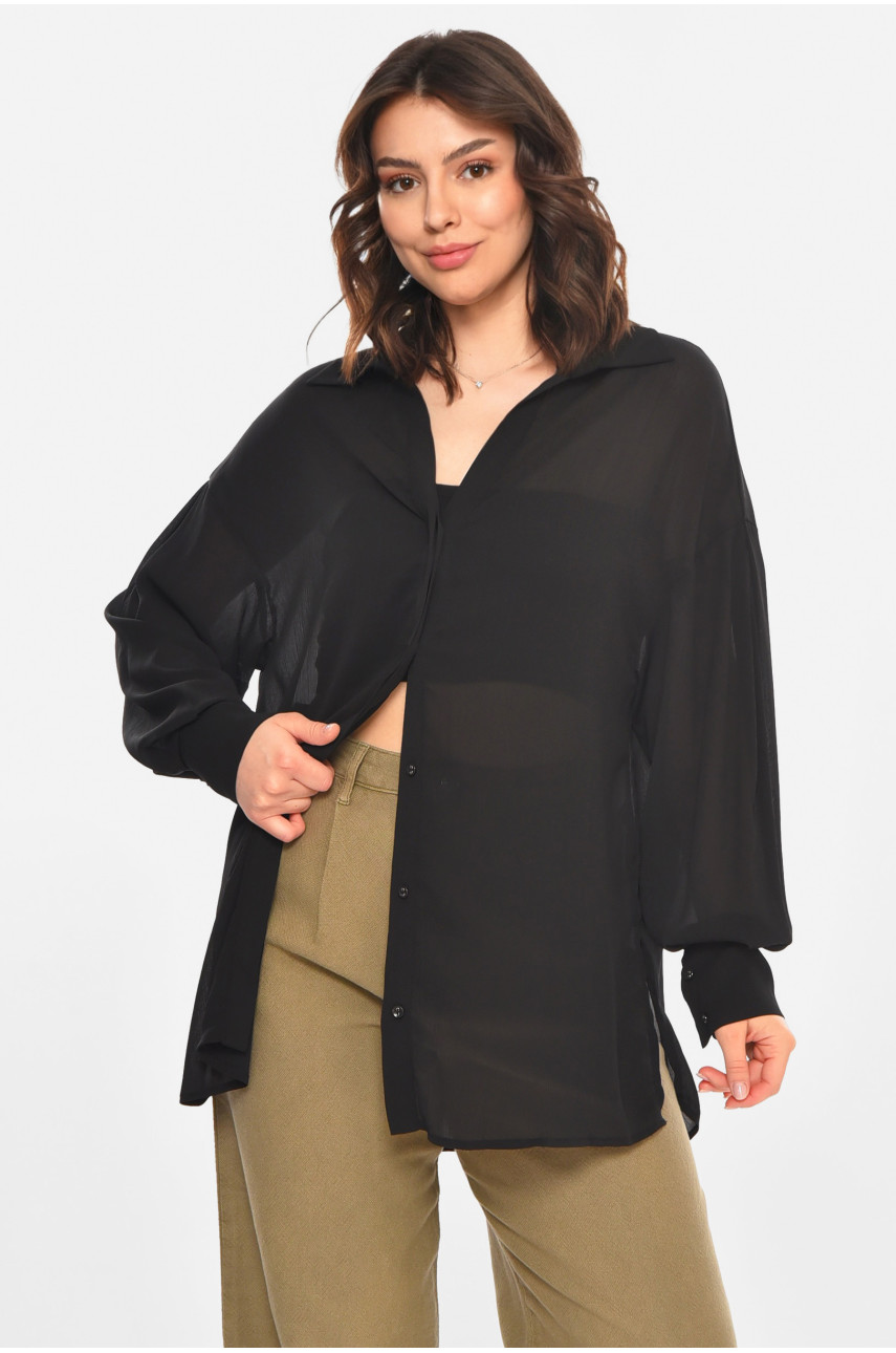 Сорочка жіноча однотонна чорного кольору 212680