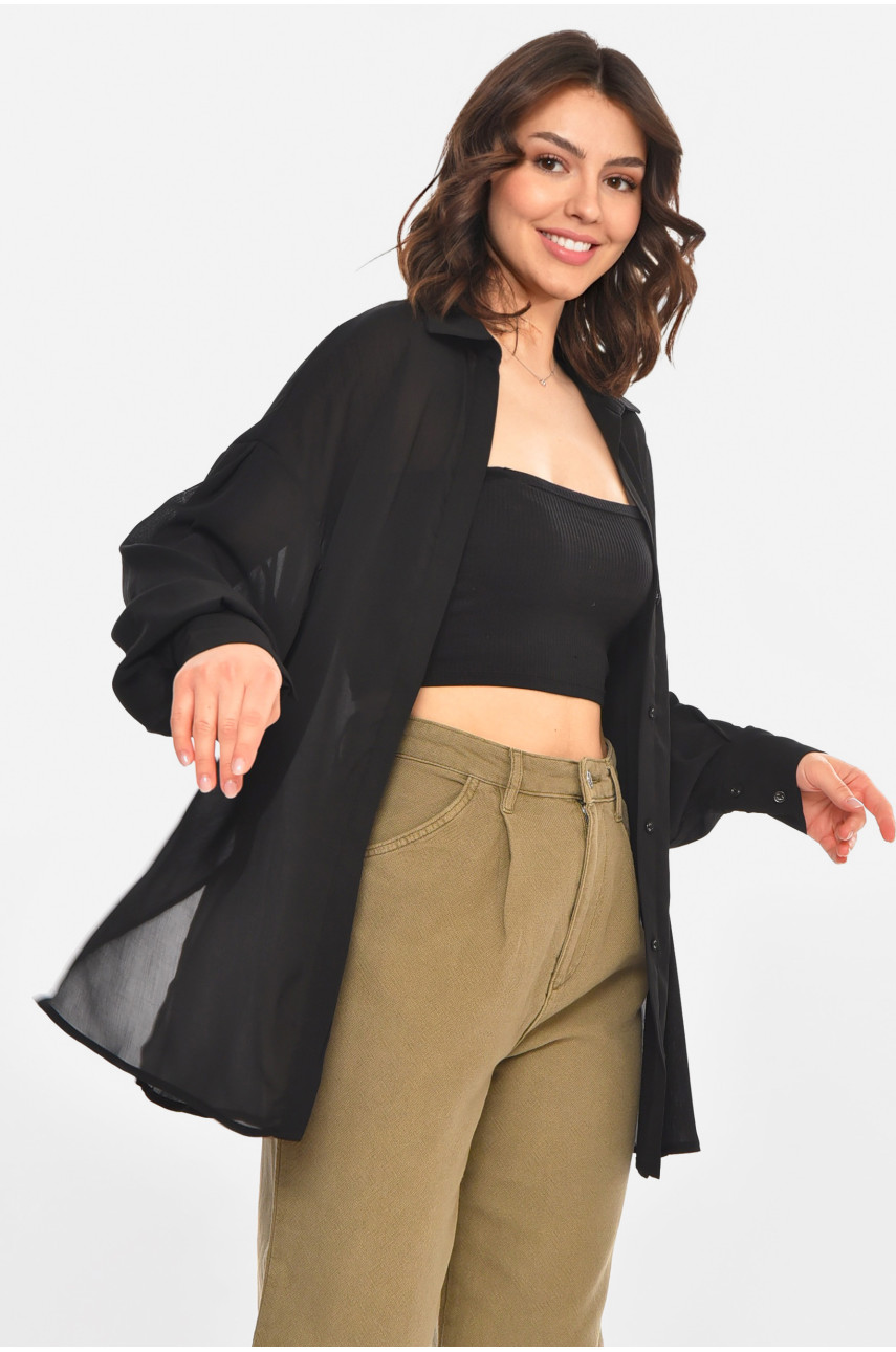 Сорочка жіноча однотонна чорного кольору 212680