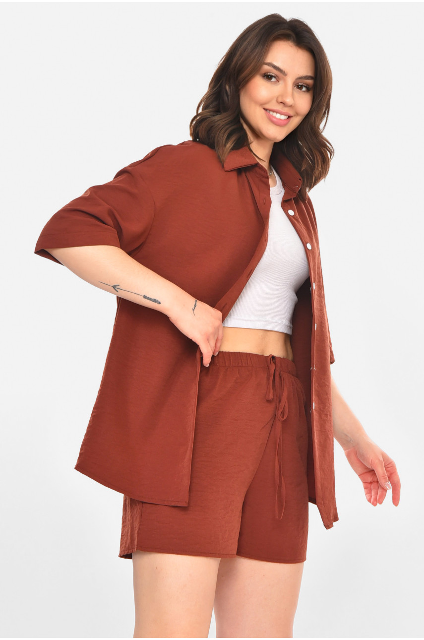 Костюм женский однотонный коричневого цвета 212690