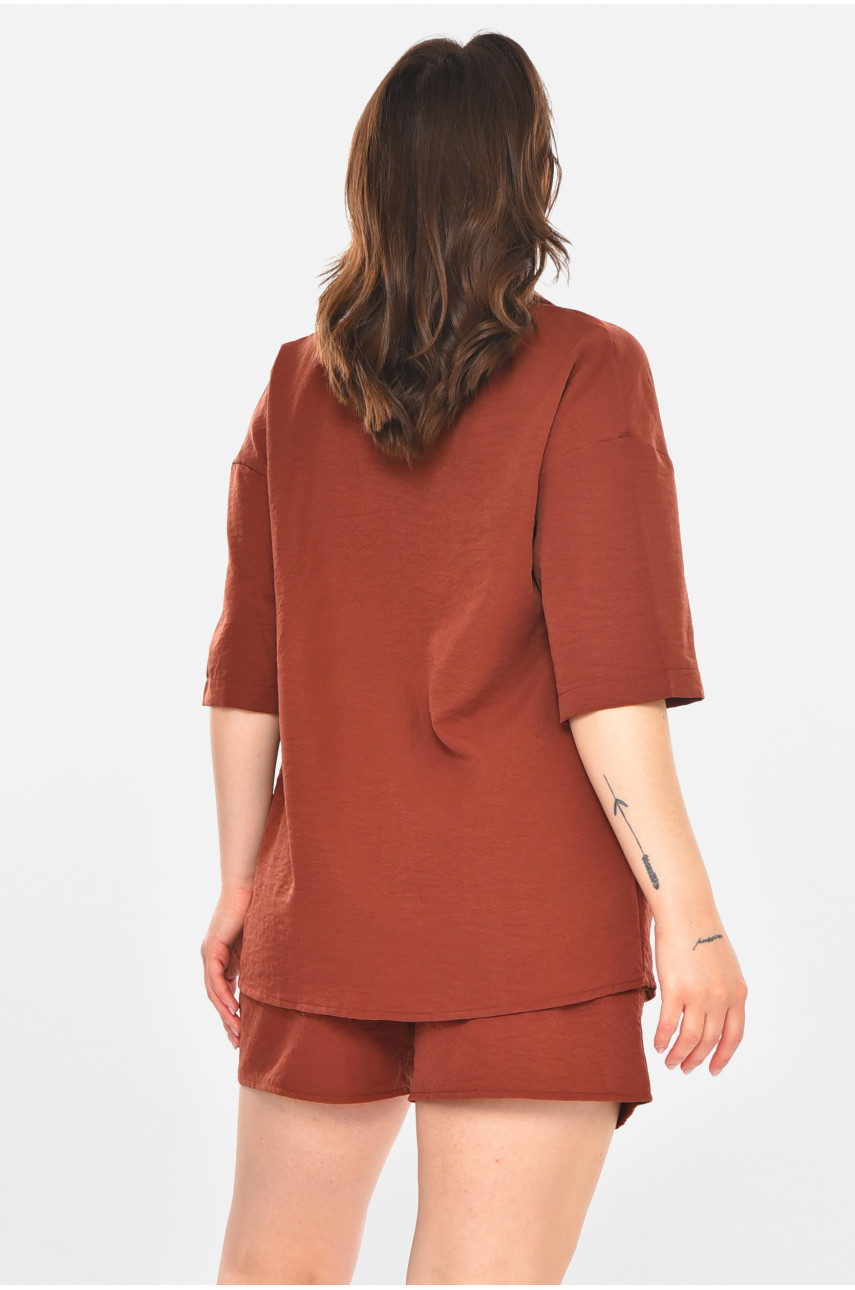 Костюм женский однотонный коричневого цвета 212690