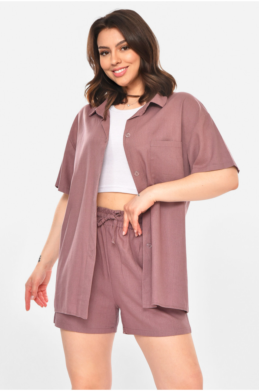 Костюм женский однотонный коричневого цвета 212696