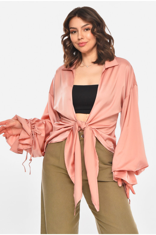 Рубашка женская однотонная пудрового цвета 212700