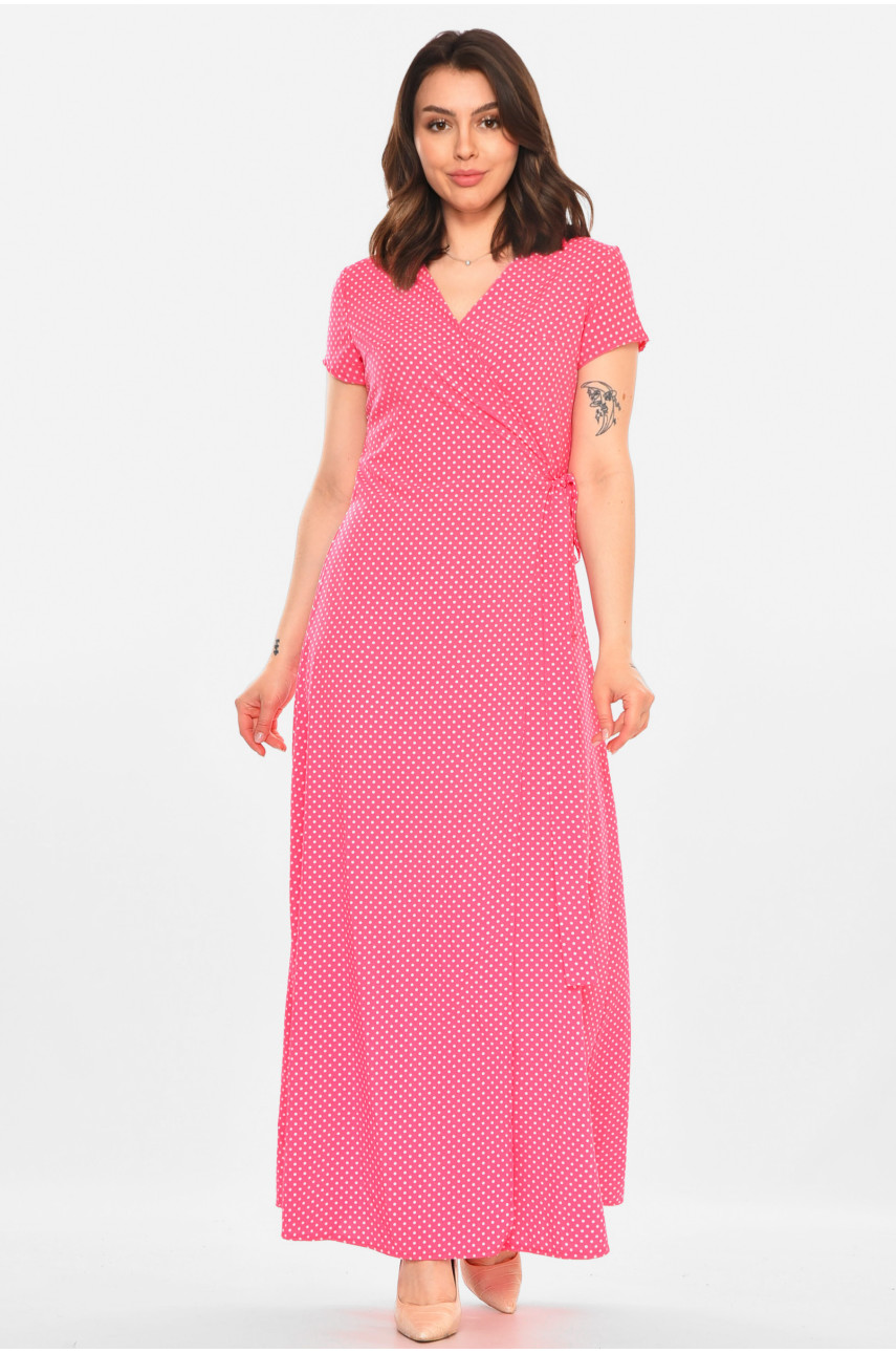 Платье женское на запах  розового цвета в горошек 212701