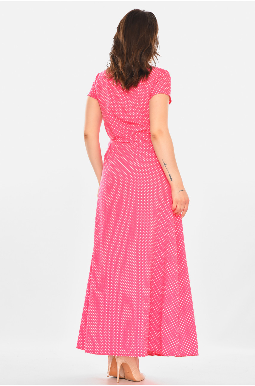 Платье женское на запах  розового цвета в горошек 212701