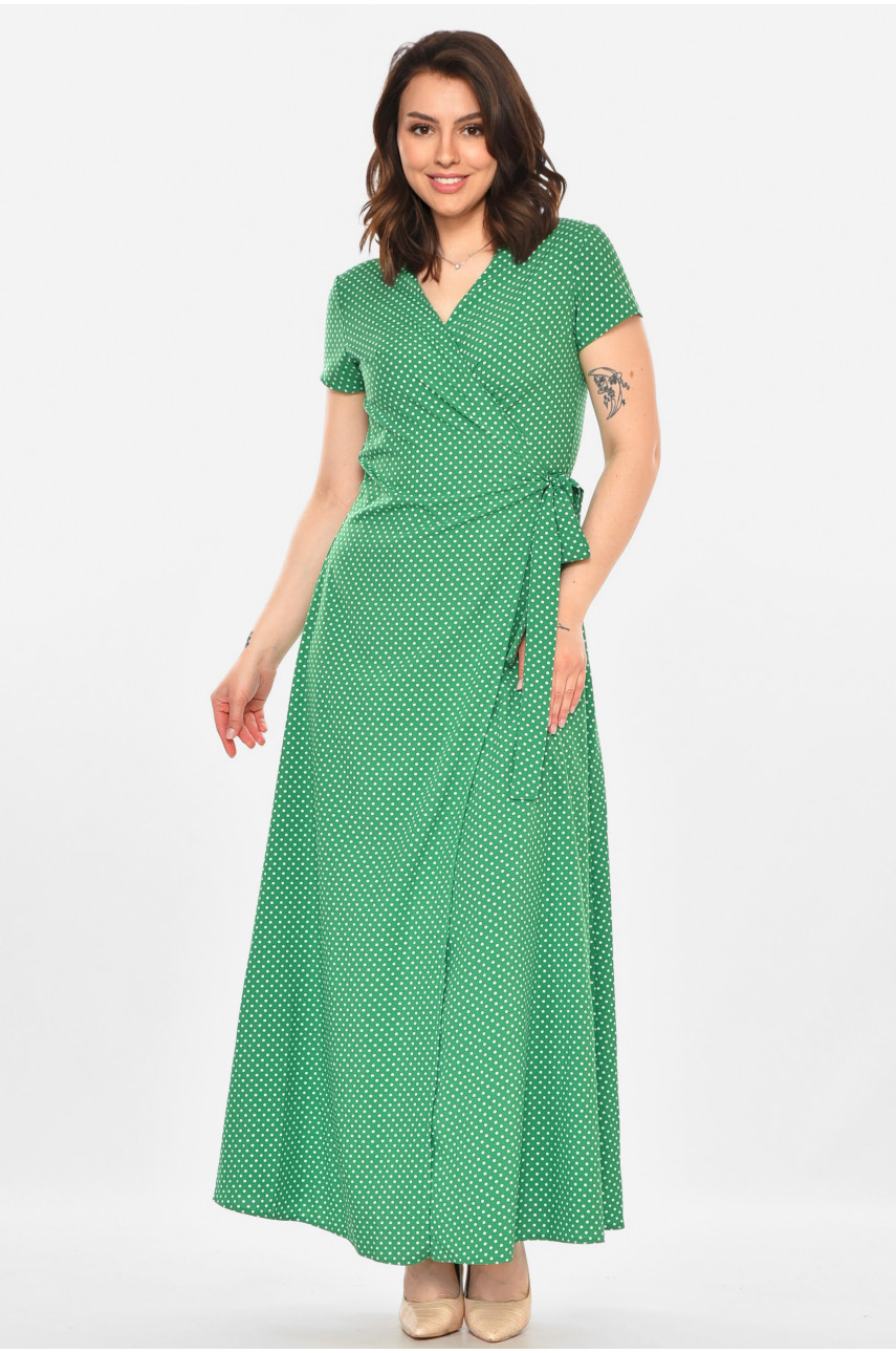 Платье женское на запах зеленого цвета в горошек 212703