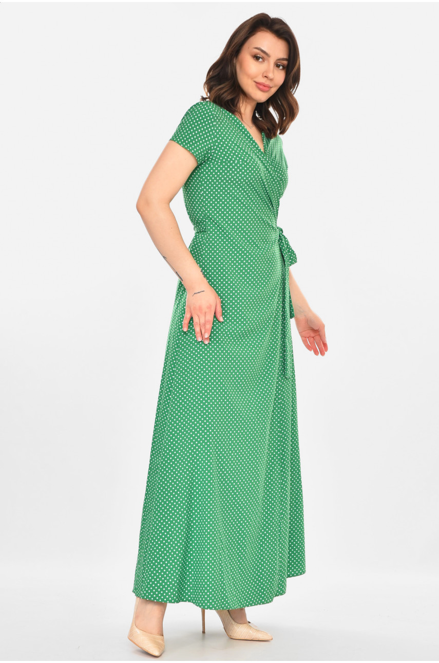 Платье женское на запах зеленого цвета в горошек 212703