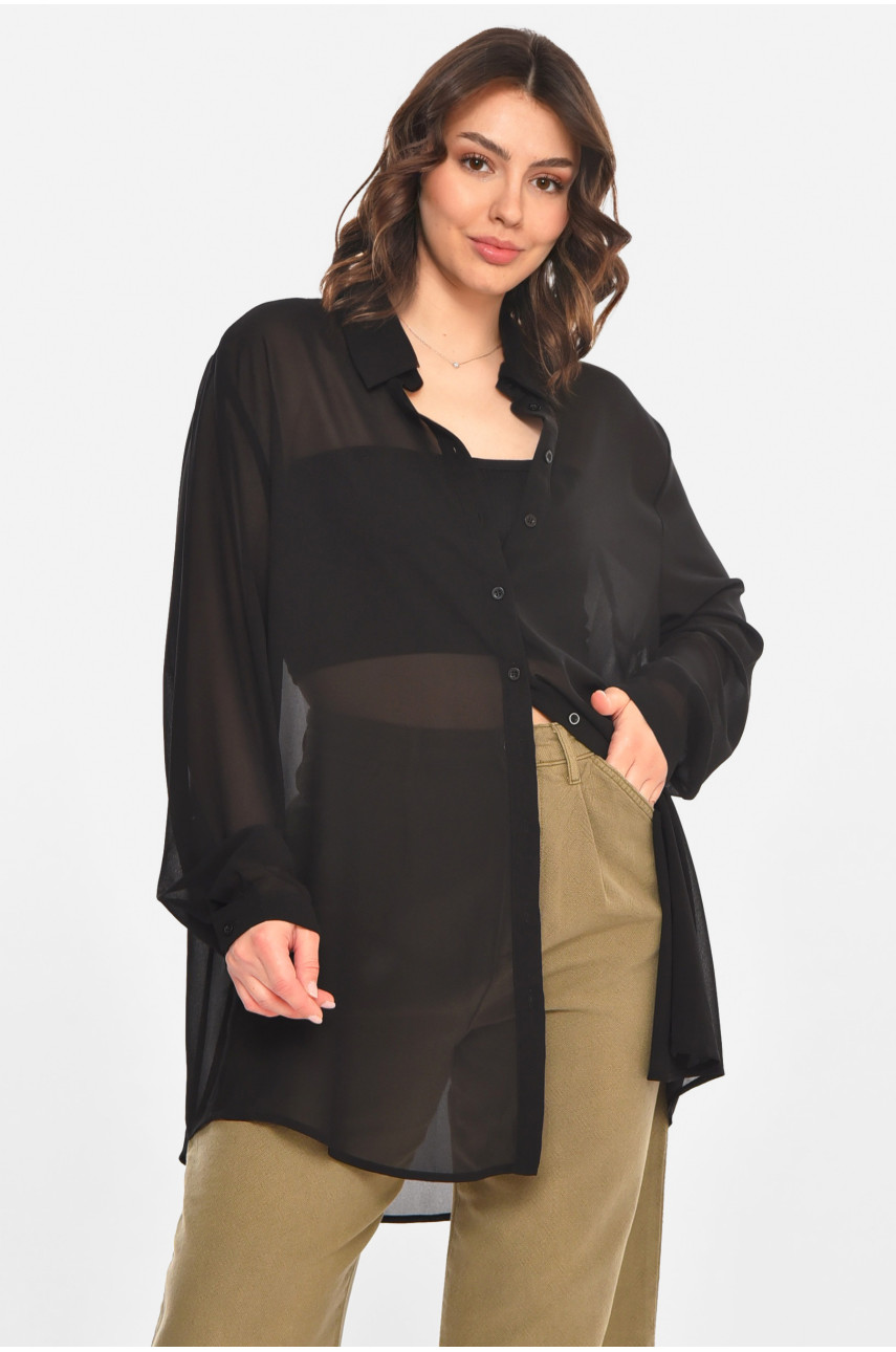 Рубашка женская однотонная черного цвета 212713