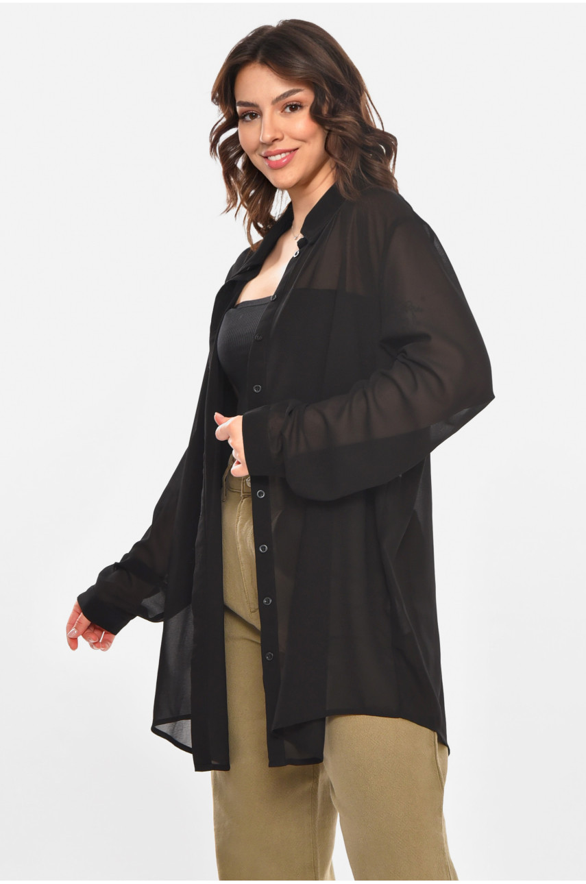 Рубашка женская однотонная черного цвета 212713