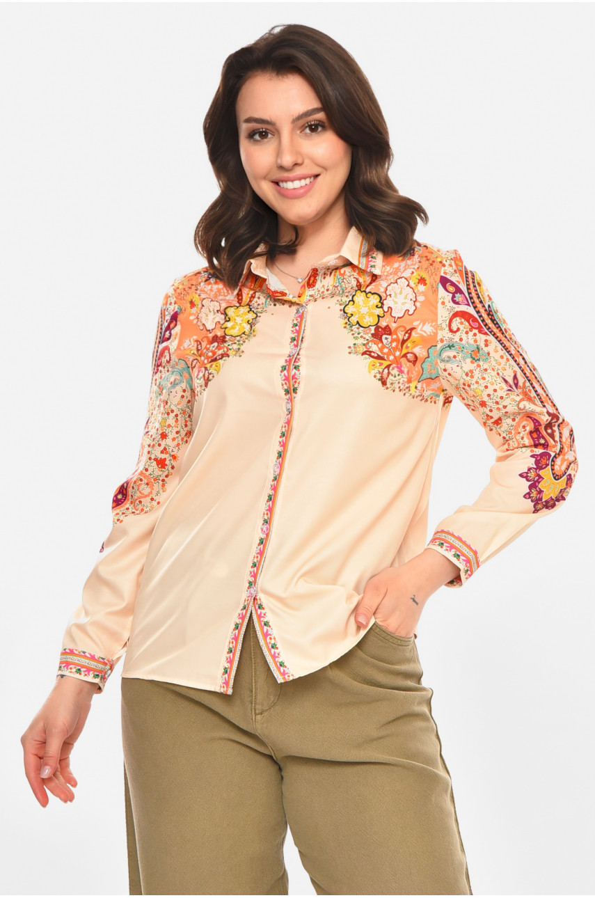 Рубашка женская бежевого цвета с принтом 212734