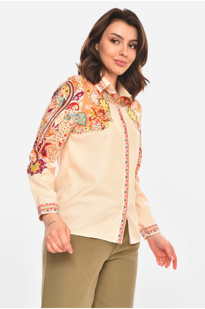 Рубашка женская бежевого цвета с принтом 212734