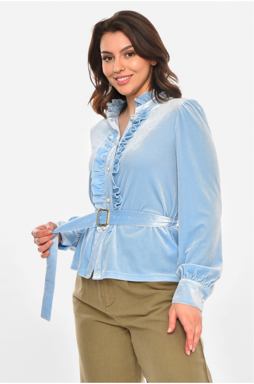 Блуза женская однотонная велюровая голубого цвета 212740