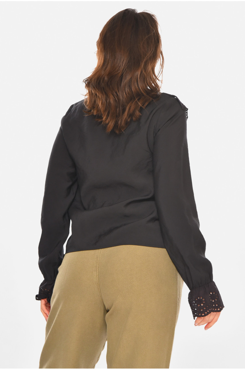 Блуза жіноча однотонна чорного кольору 212745