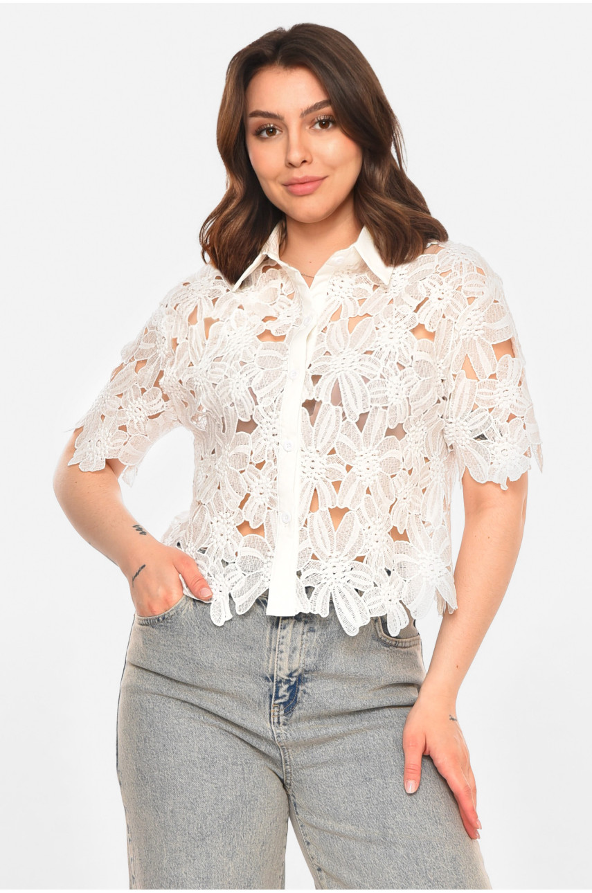 Рубашка женская однотонная белого цвета 212746