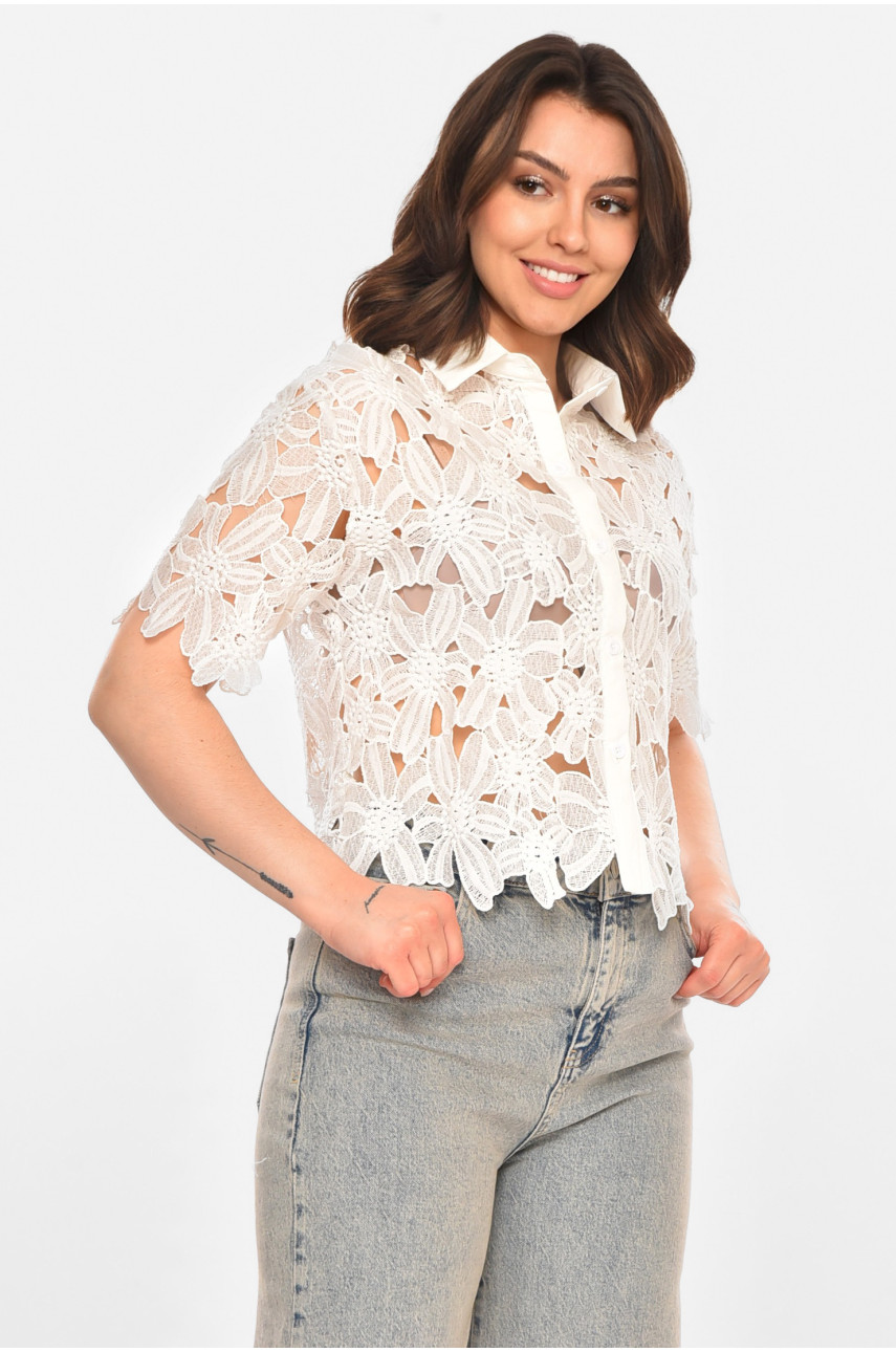 Рубашка женская однотонная белого цвета 212746