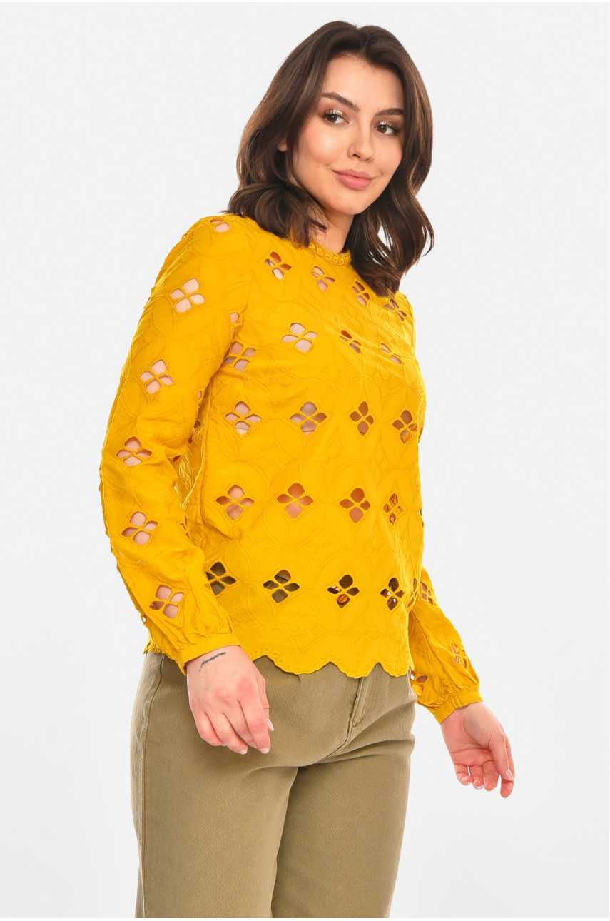 Блуза женская однотонная горчичного цвета 212748