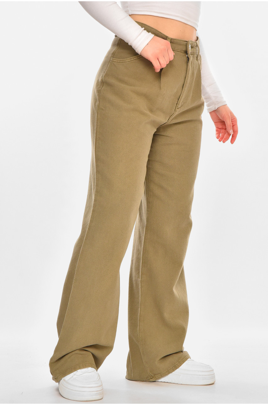 Штани жіночі однотонні темно-бежевого кольору 212759