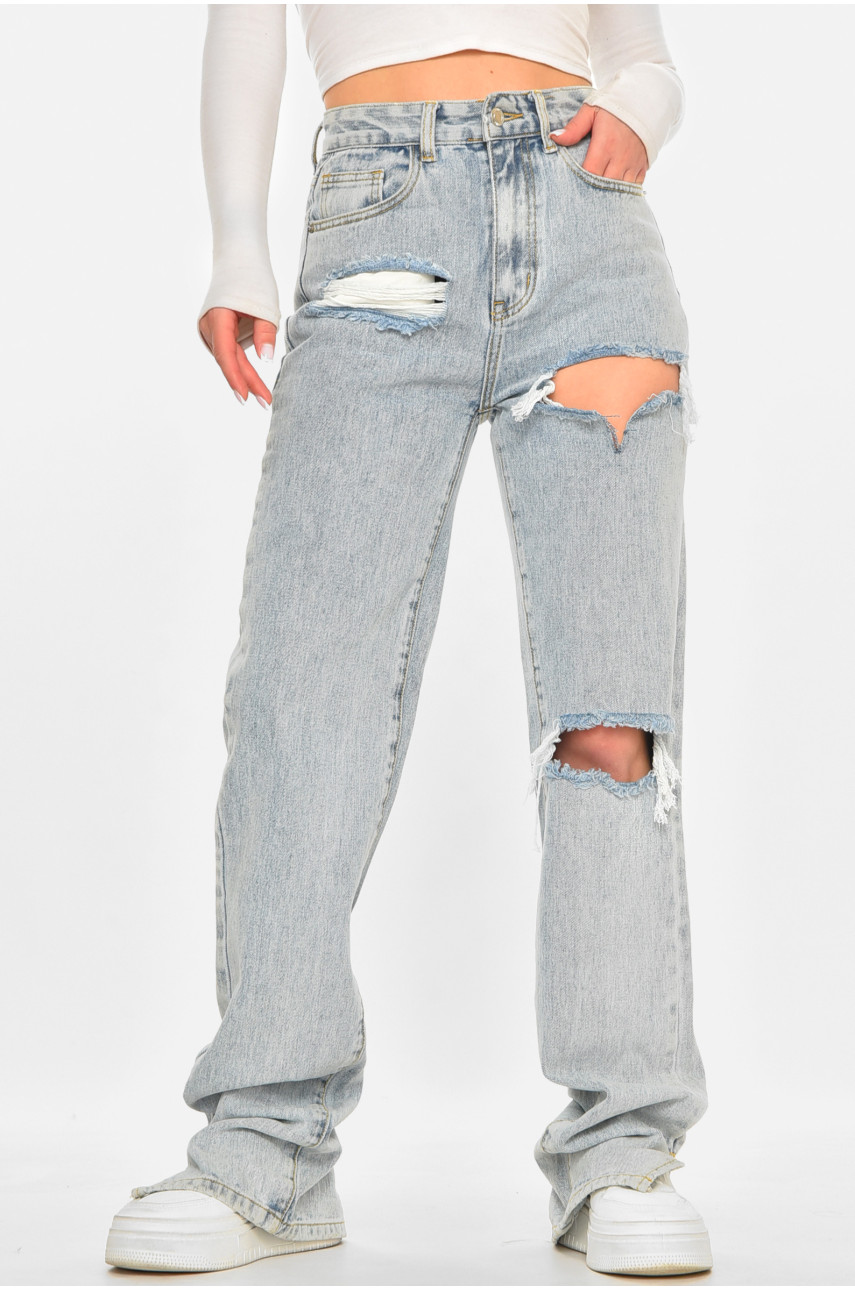 Джинси жіночі однотонні блакитного кольору 212770