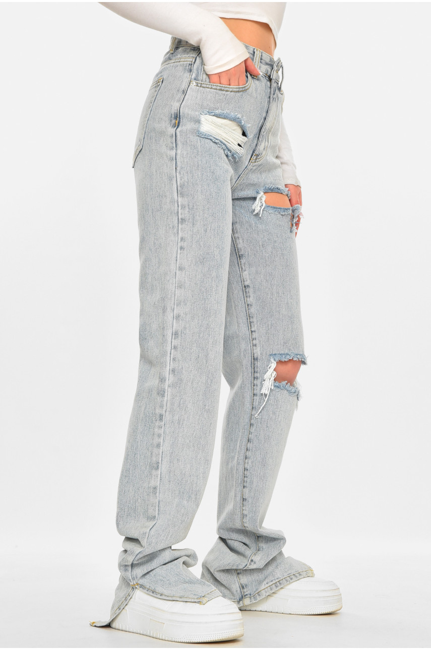 Джинси жіночі однотонні блакитного кольору 212770