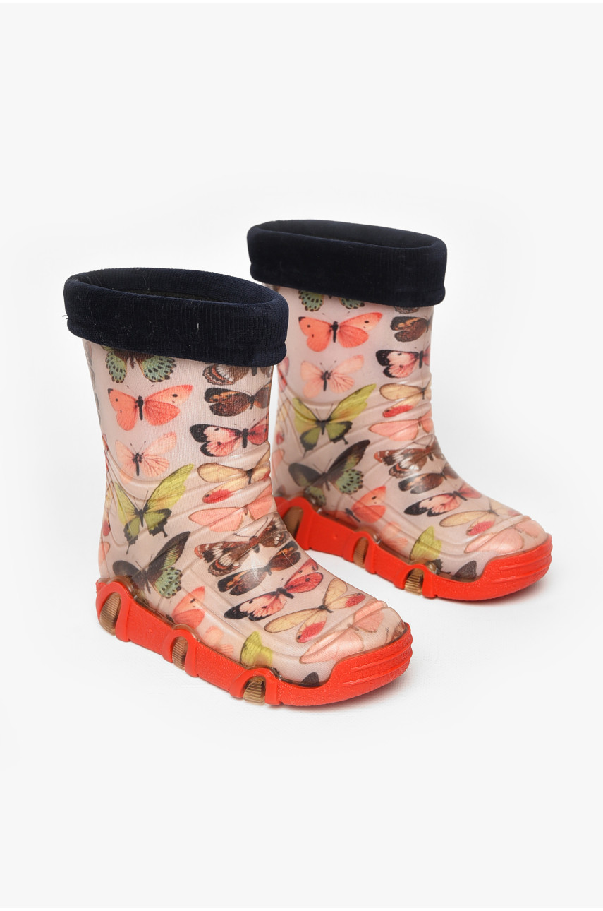 Чоботи гумові дитячі світло-бежевого кольору зі з'ємною шкарпеткою 212775