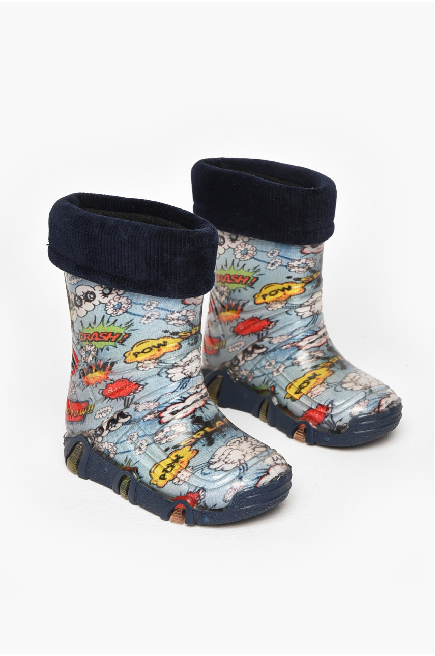Чоботи гумові дитячі блакитного кольору зі з'ємною шкарпеткою 212776