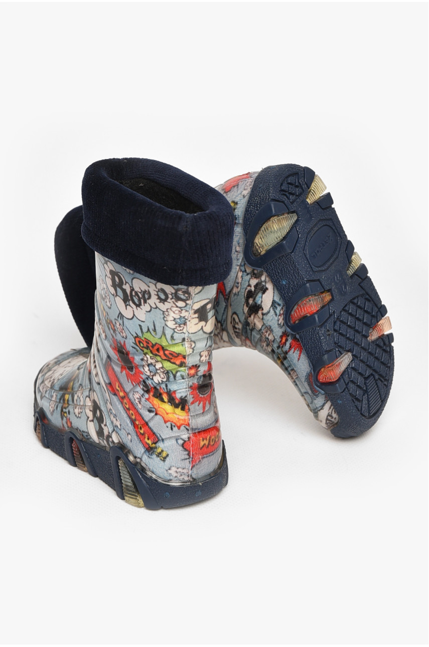 Чоботи гумові дитячі блакитного кольору зі з'ємною шкарпеткою 212776