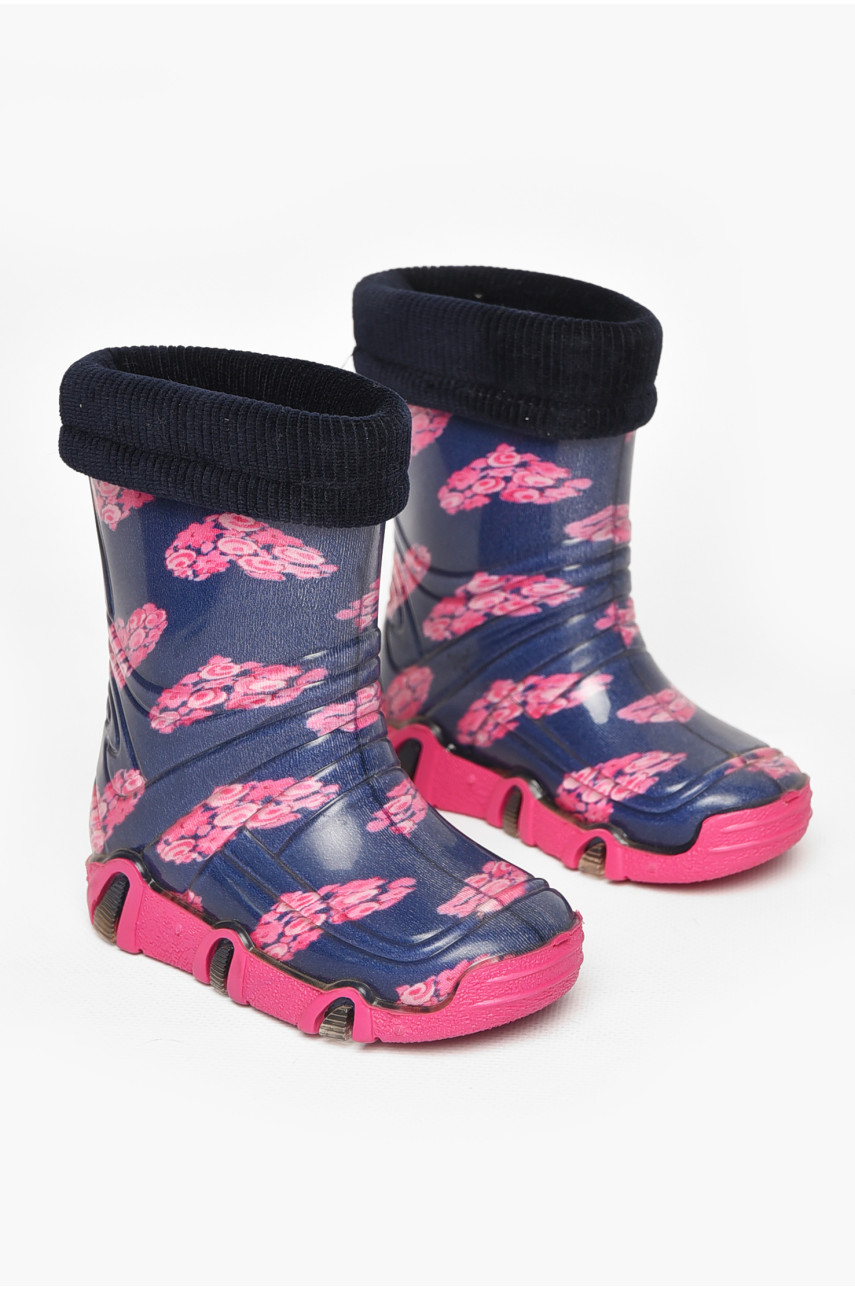 Чоботи гумові дитячі темно-синього кольору зі з'ємною шкарпеткою 212777