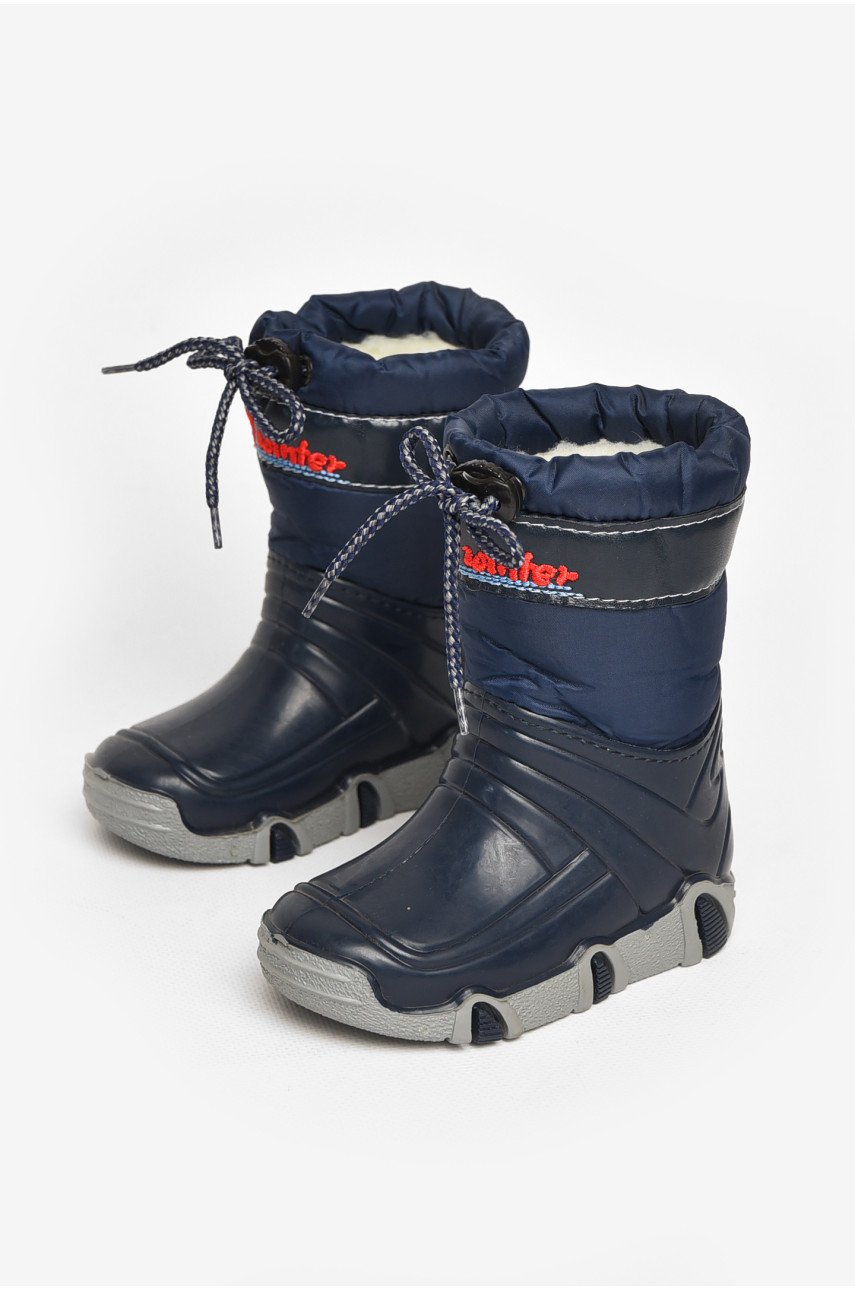 Чоботи гумові дитячі темно-синього кольору на хутрі 212780