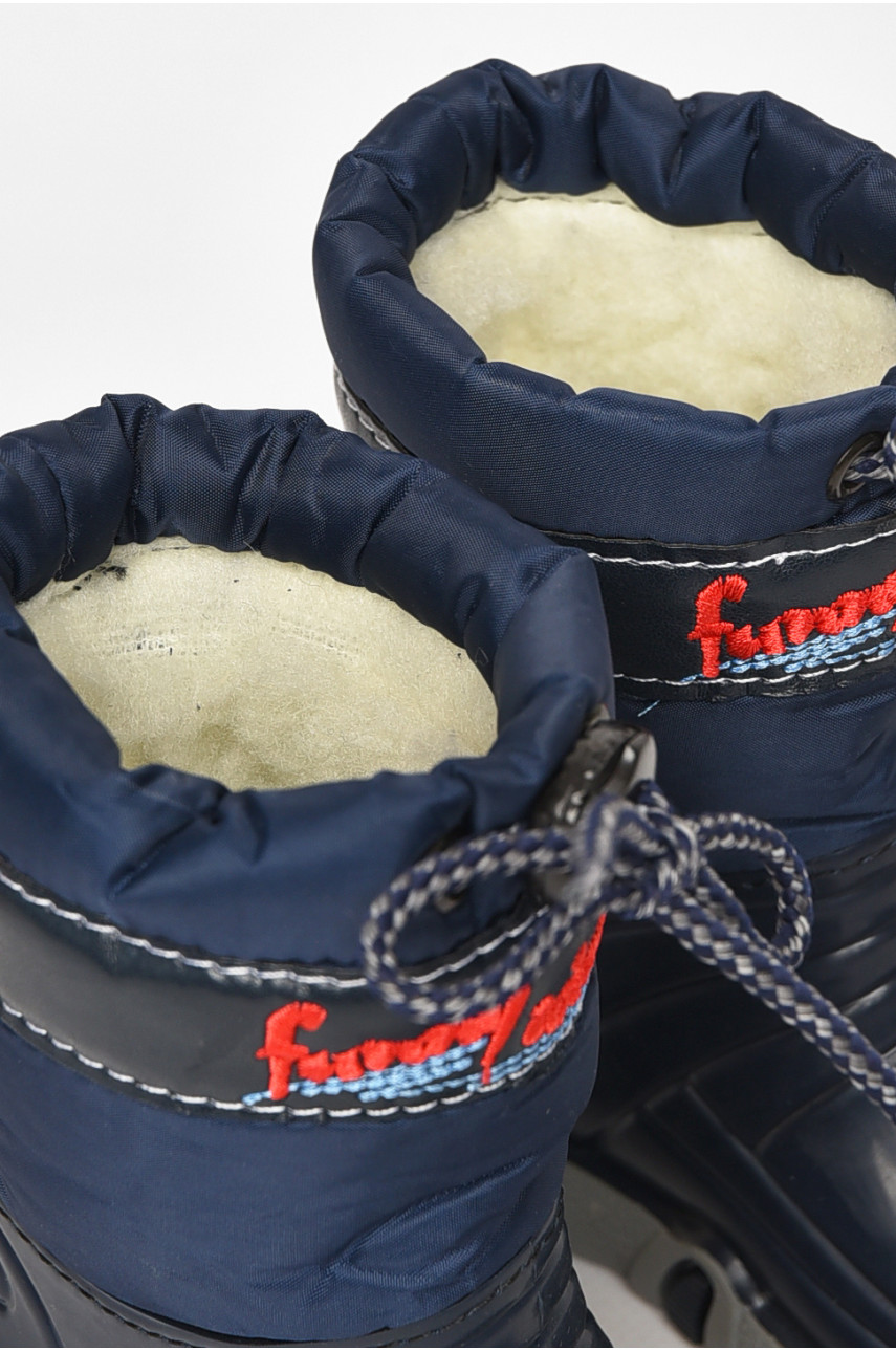 Чоботи гумові дитячі темно-синього кольору на хутрі 212780