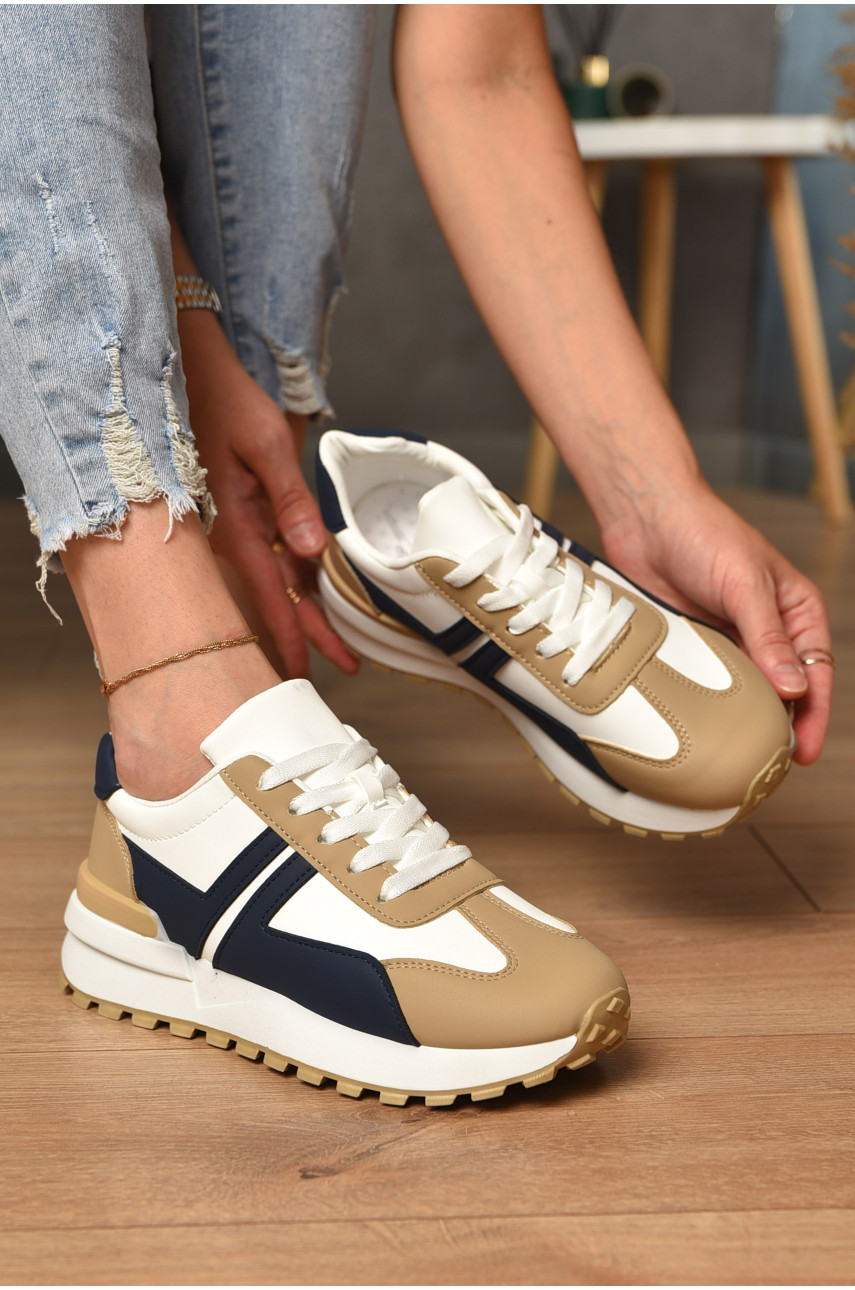 Кросівки жіночі біло-бежевого кольору з синім на шнурівці Уцінка 542-99 212782
