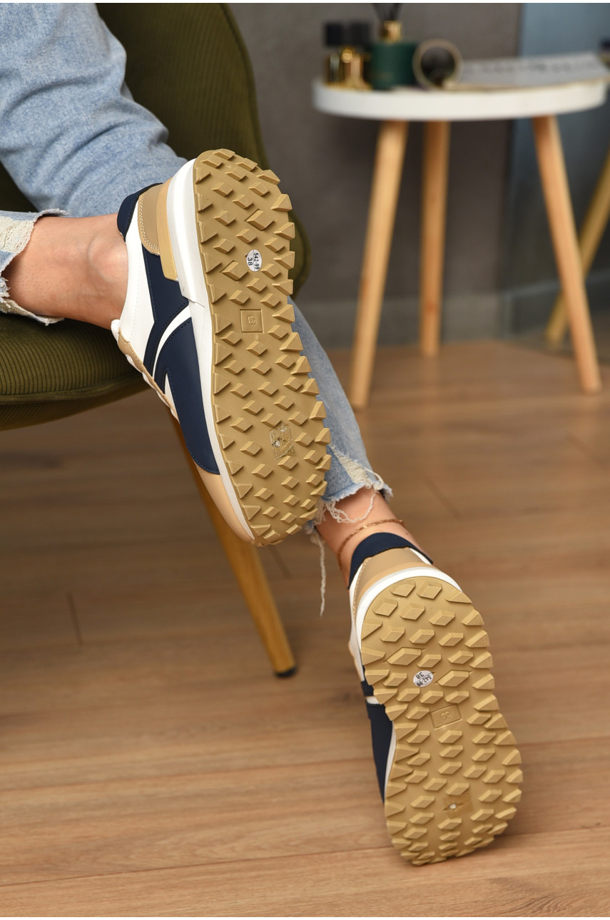 Кросівки жіночі біло-бежевого кольору з синім на шнурівці Уцінка 542-99 212782