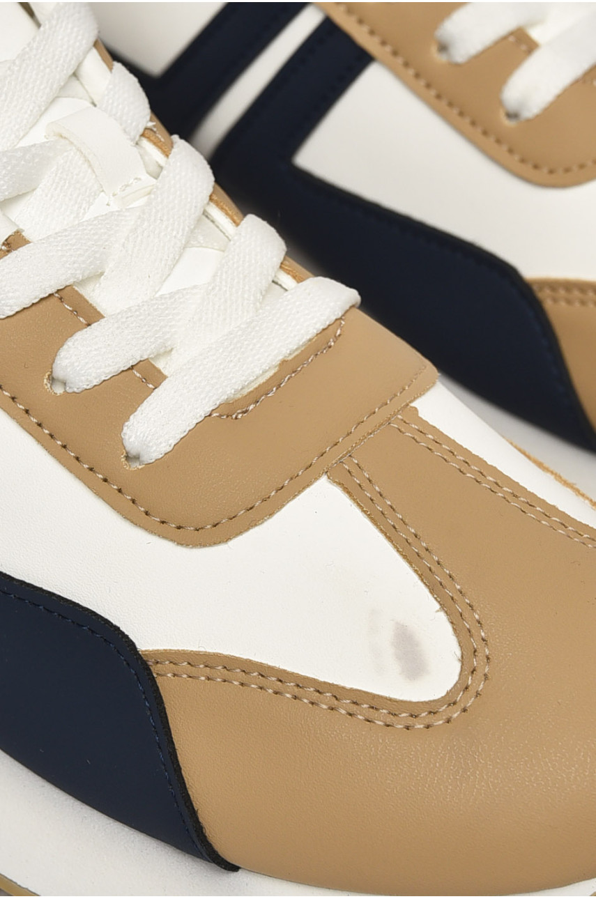 Кросівки жіночі біло-бежевого кольору з синім на шнурівці Уцінка 542-99 212782