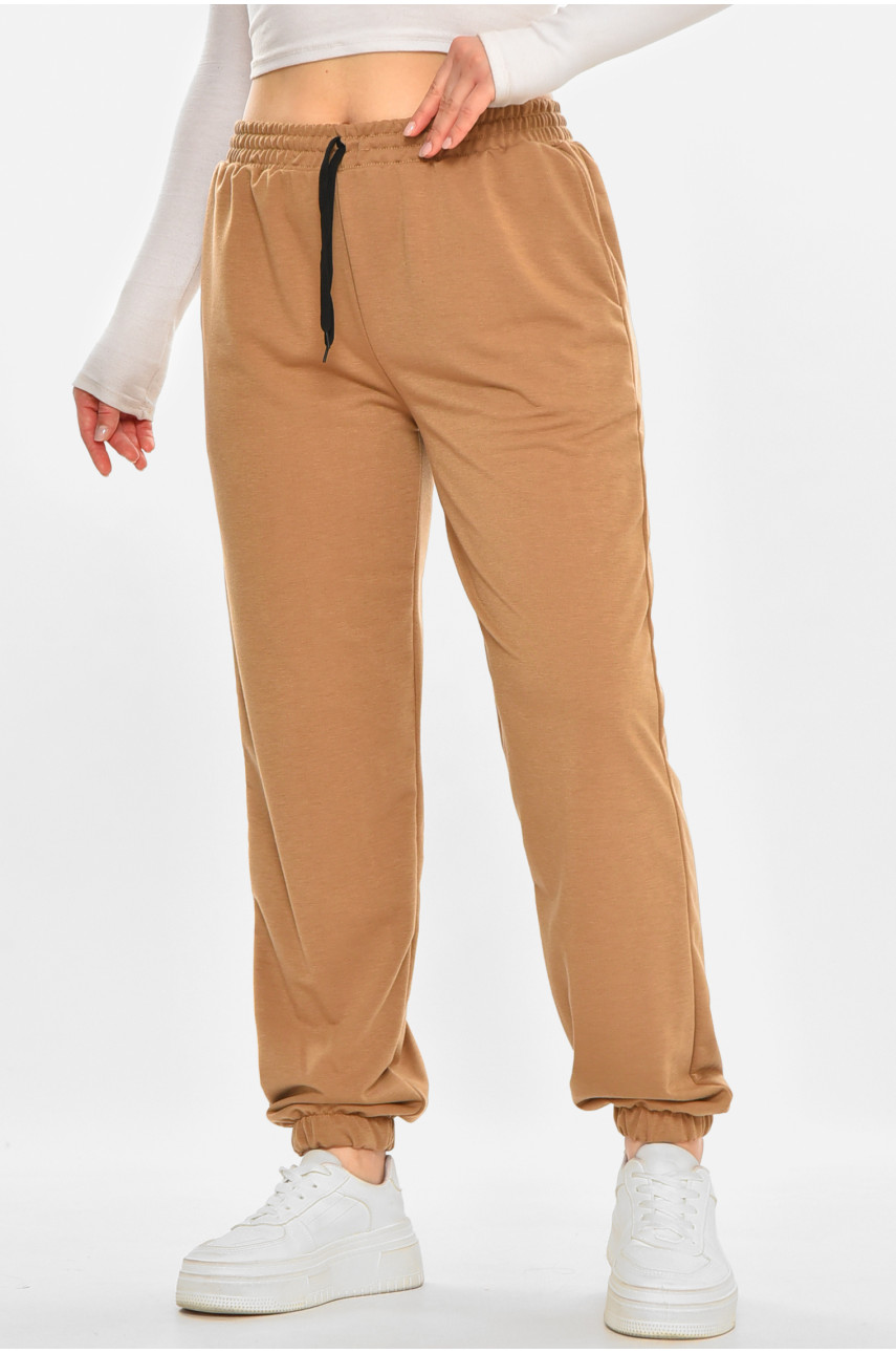 Спортивні штани жіночі напівбатальні однотонні коричневого кольору 212835