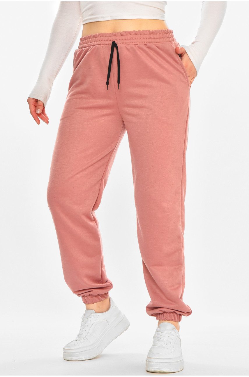 Спортивні штани жіночі напівбатальні темно-рожевого кольору 212836