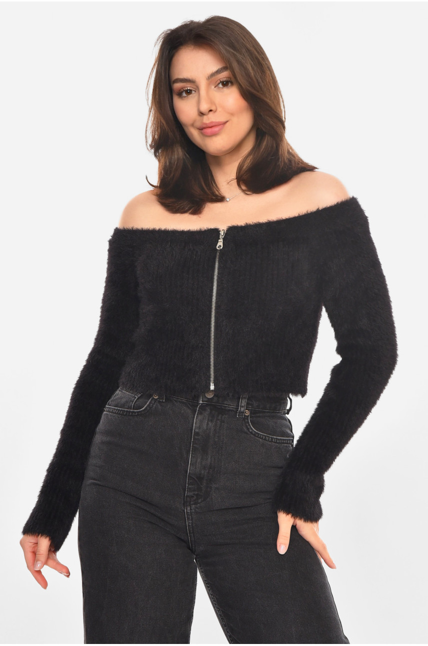 Кофта женская на молнии черного цвета 212866