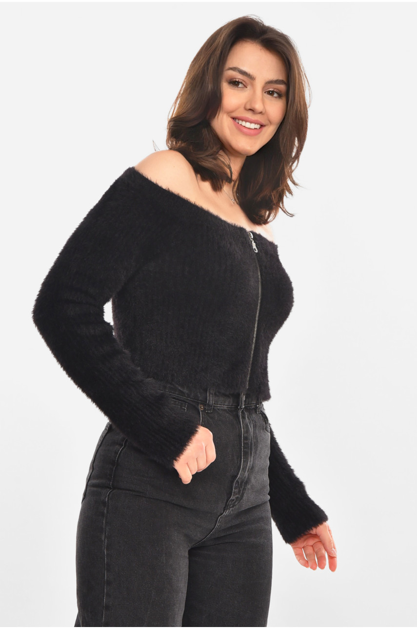 Кофта женская на молнии черного цвета 212866