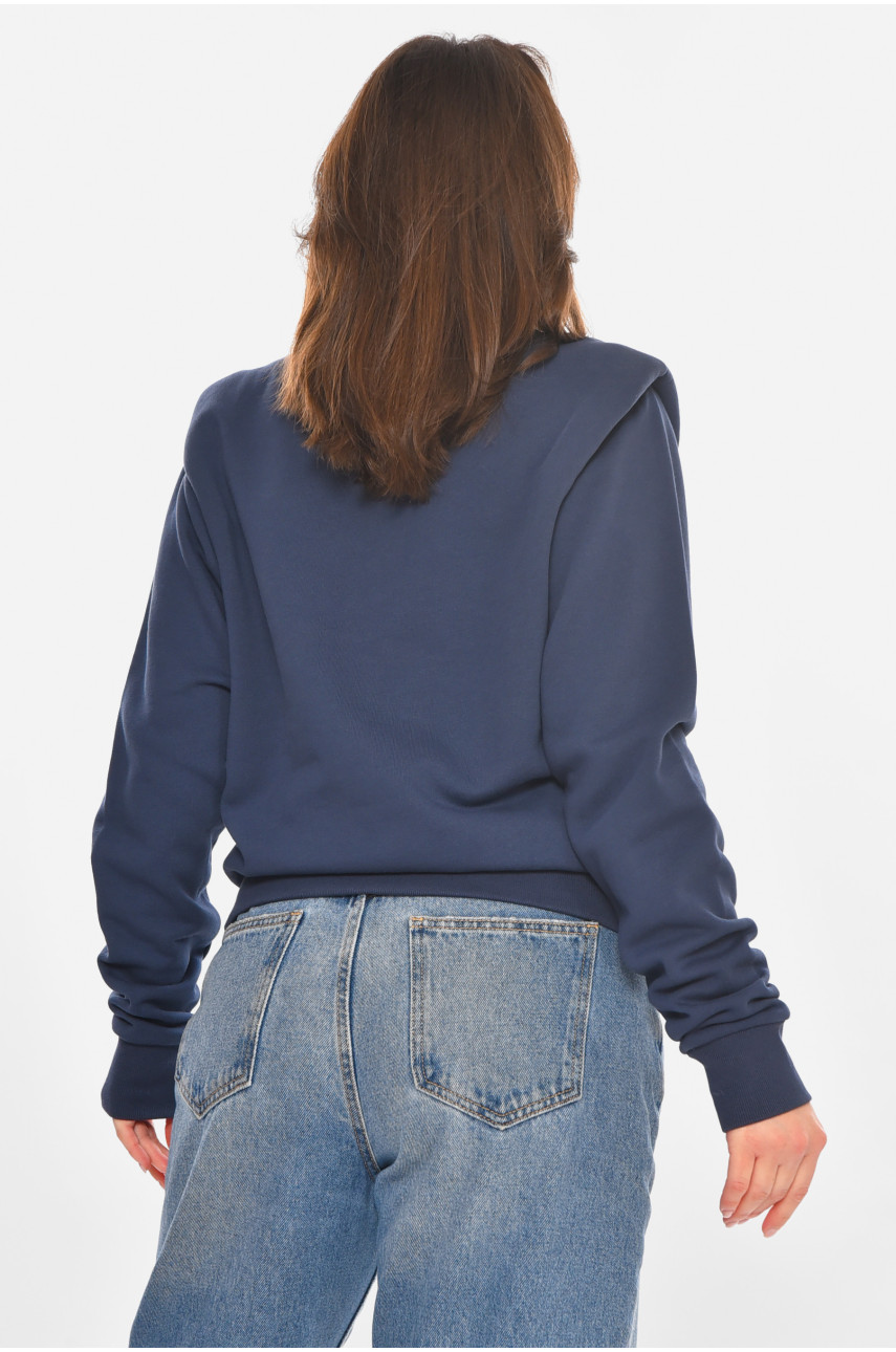 Свитшот женский на флисе темно-синего цвета 212894