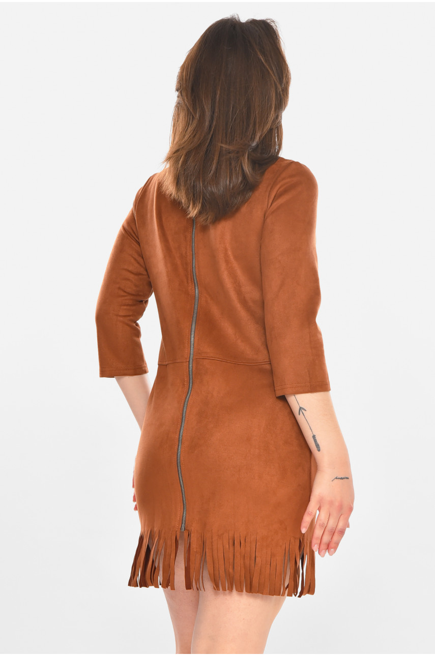 Платье женское замшевое однотонное коричневого цвета 357 212902