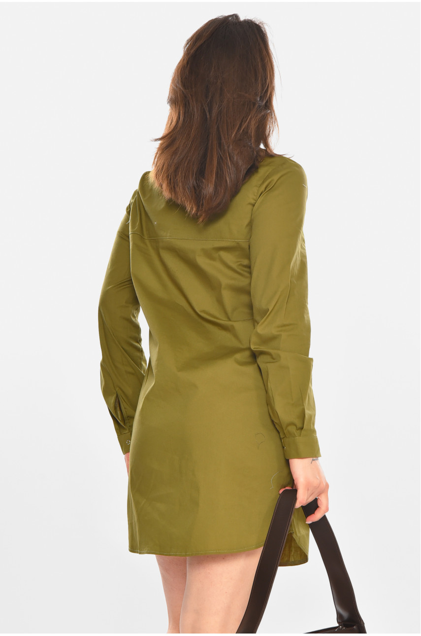 Платье-рубашка женское однотонное цвета хаки 381 212907
