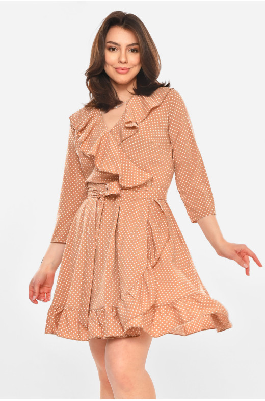 Платье женское бежевого цвета с принтом Уценка 399 212908